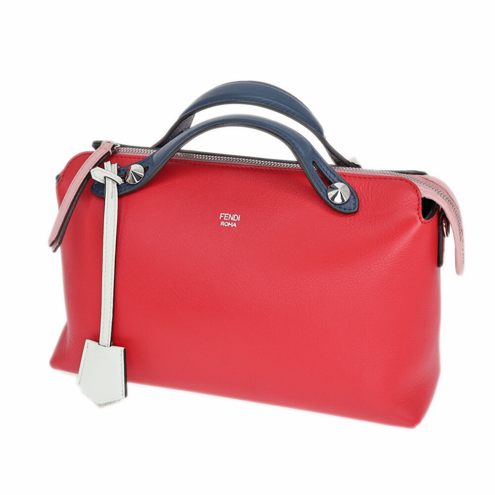 Fendi By The Way handbag navy blue handles white charm Red